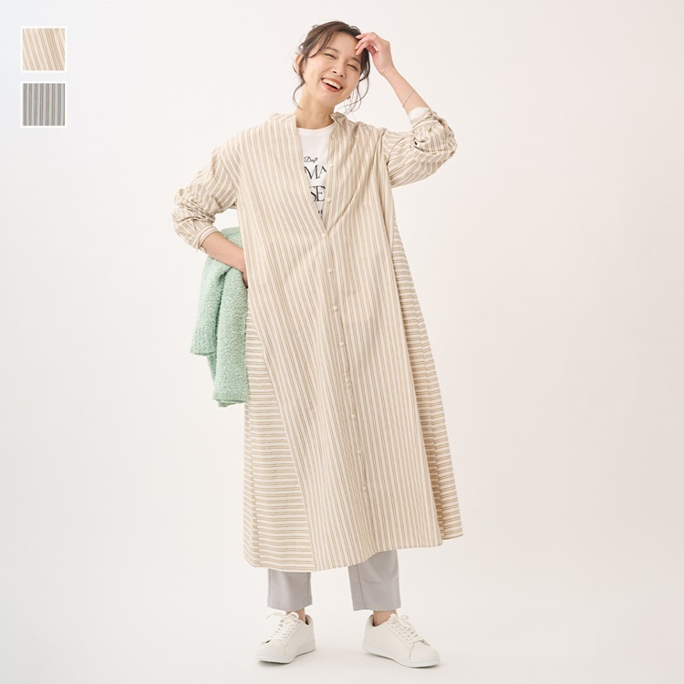 ストライプで軽やかに◎羽織りとしても可愛いシャツワンピース