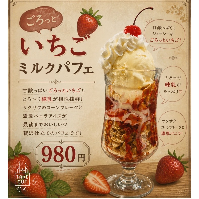 新商品　チョコレートパフェ＆いちごミルクパフェスタート！